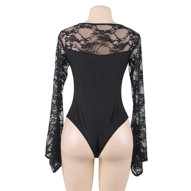Ohyeahlady Women's Lace Bodysuit Black Oversized Overalls Lingerie