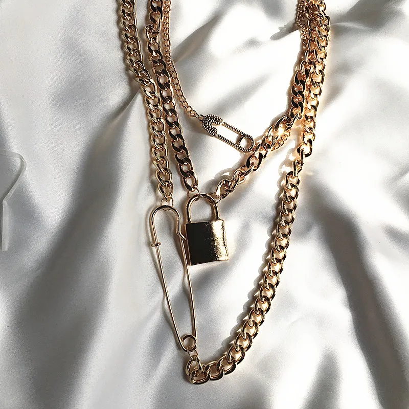 Ожерелье s Золотая массивная цепочка с двойным слоем безопасный замок ключ ожерелье зима Корейская мода минималистичные вечерние хип-хоп ювелирные изделия