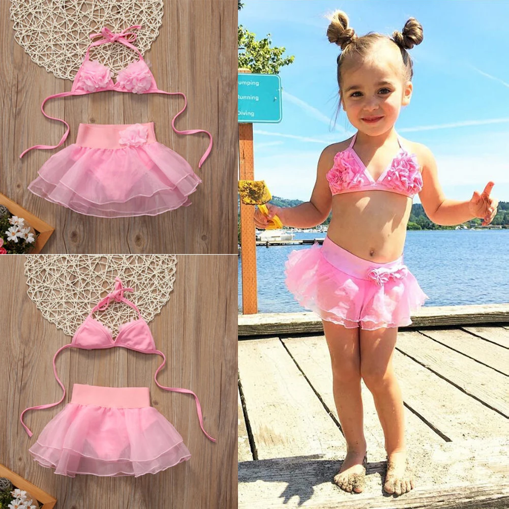 Летняя детская юбка-пачка для маленьких девочек, комплект бикини, купальник с цветочным рисунком, купальный костюм для маленьких девочек, пляжная одежда, одежда для купания, От 1 до 6 лет