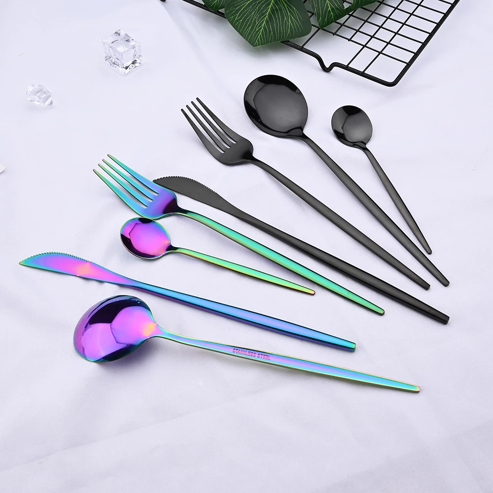 Gold Dinnerware Set Stainless Steel Black Dinnerware Set Knife Fork Spoon Teaspoon Cutlery 4pcs Kitchen Silverware tableware set,stainless steel kitchen utensils