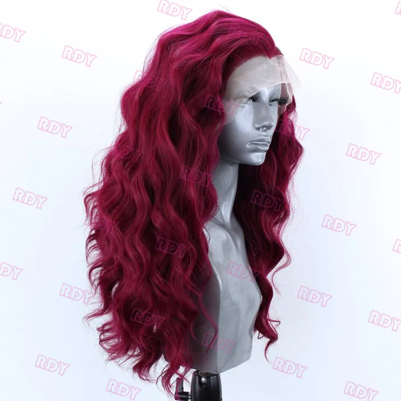 RONGDUOYI High Temperature Fiber Hair Synthetic Lace Front Wig Long Body Wave Front Lace Red Wigs for Women with Side Part