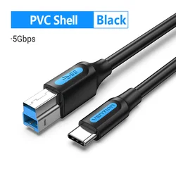 Vention USB C to USB B 3.0 Cable - Premium Quality Square Cord - 1m (PVC Shell Black)