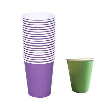 

40 Pcs Paper Cups (9Oz) - Plain Solid Colours Birthday Party Tableware Catering, 20 Pcs Green & 20 Pcs Purple