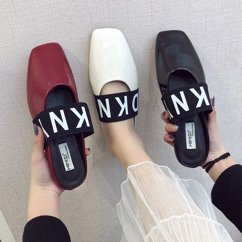 Women Leather Slippers Black 2020 Summer New Fashion Lazy Baotou Loafer Ladies Flat Bottom Explosion Casual White Sandals Woman Women Leather Slippers Black 2020 Summer New Fashion Lazy Baotou Loafer Ladies Flat Bottom Explosion Casual White Sandals Woman