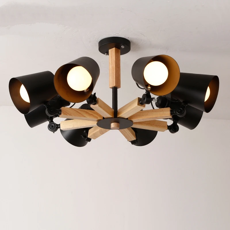 Современные светодиодные потолочные светильники нордическая железная черная потолочная лампа для гостиной потолочное освещение для кухни твердая деревянная люстра потолочного освещения