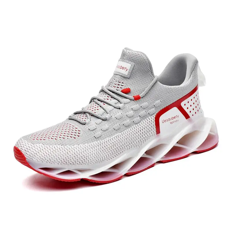 Большие размеры 39-47, мужские модные кроссовки, повседневные спортивные кроссовки, легкая уличная прогулочная обувь, сетчатые кроссовки, обувь для отдыха - Цвет: Gray red