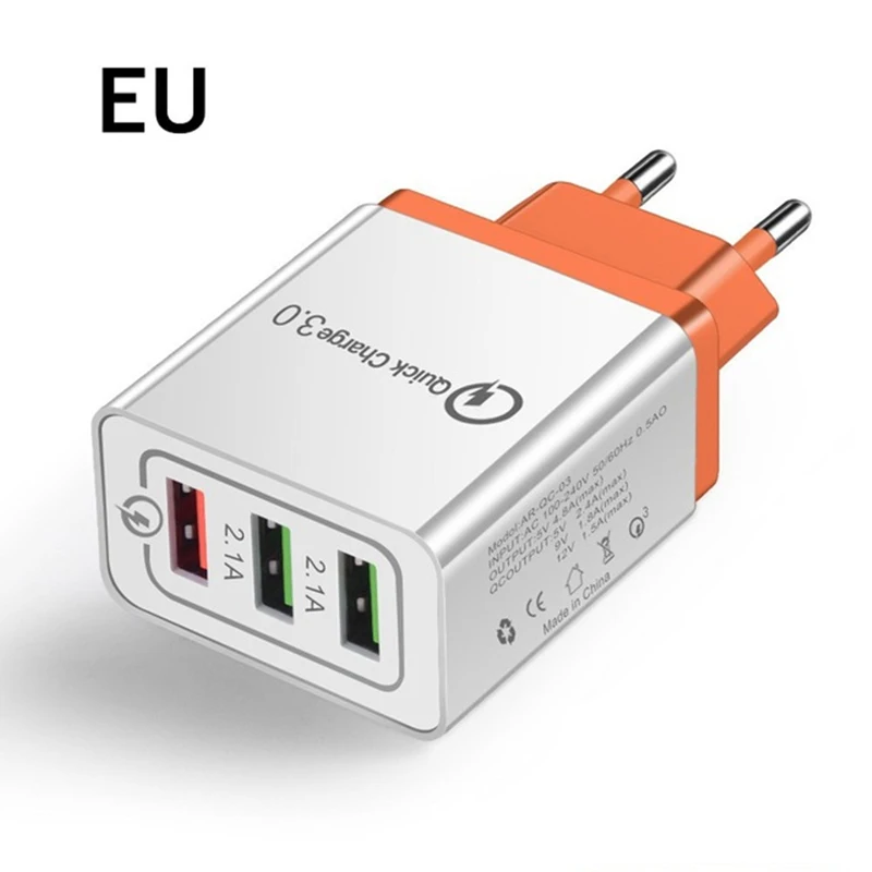 EU Orange Универсальный 3 Порты и разъёмы USB Зарядное устройство EU/US Быстрая зарядка 3,0 5V 3A быстрый USB Зарядное устройство быстрой зарядки для iphone iPad samsung Xiaomi huawei - Цвет: EU Orange