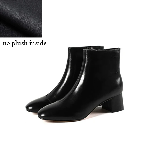 Однотонные ботильоны с круглым носком на толстом каблуке 5 см; женские ботинки на высоком каблуке из натуральной кожи; сексуальные женские сапоги размера плюс; XDD05 muyisxi - Цвет: black no plush