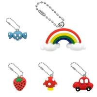 1PCS PVC hot sale 3D key chains lovely Rainbow mushroom strawberry candy mini cartoon ball chain kids schoolbag Pendant key ring