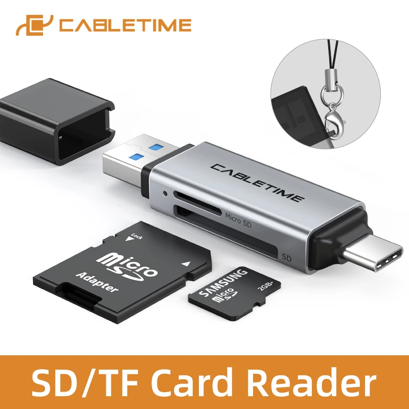 CABLETIME Card Reader USB3 0 USB type C to Micro SD TF 2 in 1
