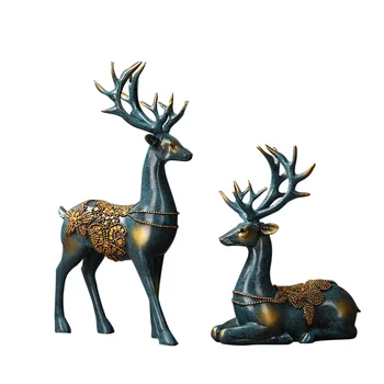 

2pcs Couple Deer Ornament Home Decoration Ornament Creative Deer Decoration for Room Wine Cabinet Imitation Bronze Large Size