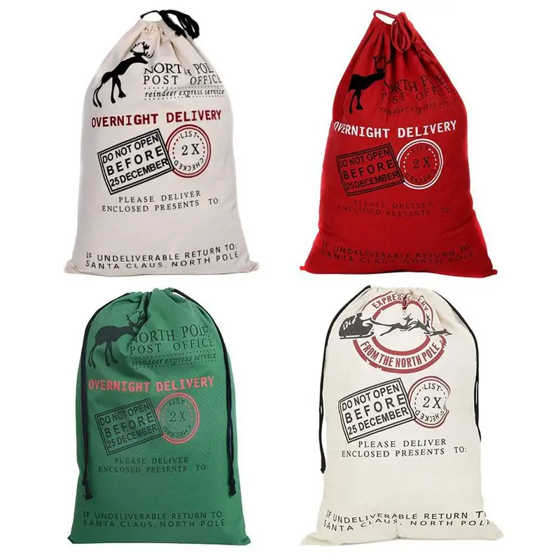 

4X Santa Sack Large Christmas Decorations Vintage Hessian Xmas Jute Bag Christmas Gift Presents Stocking Filler