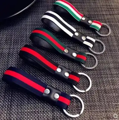 

Leather Rope Keychain Creative Hand-woven Striped Personality Car Key Ring Men Women Waist Hanging Key Chain Pendant-339