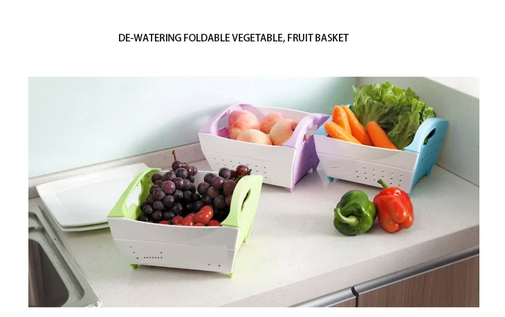 Creative collapsible plastic water basket kitchen wash basket fruit and vegetable wash to hang drip basket.Drain dry cleaning ba (4)