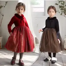 Новые Детские Зимние флисовые сетчатые платья с бантом элегантная Рождественская одежда принцессы для девочек 5 шт./партия