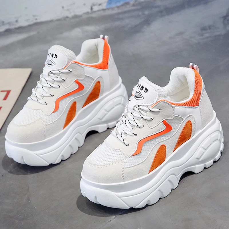 

Women Mesh Chunky Sneakers Fashion Lace Up Casual Black Platform Shoes Spring Comfort Increase Height Wedge Sneakers Beige Mujer