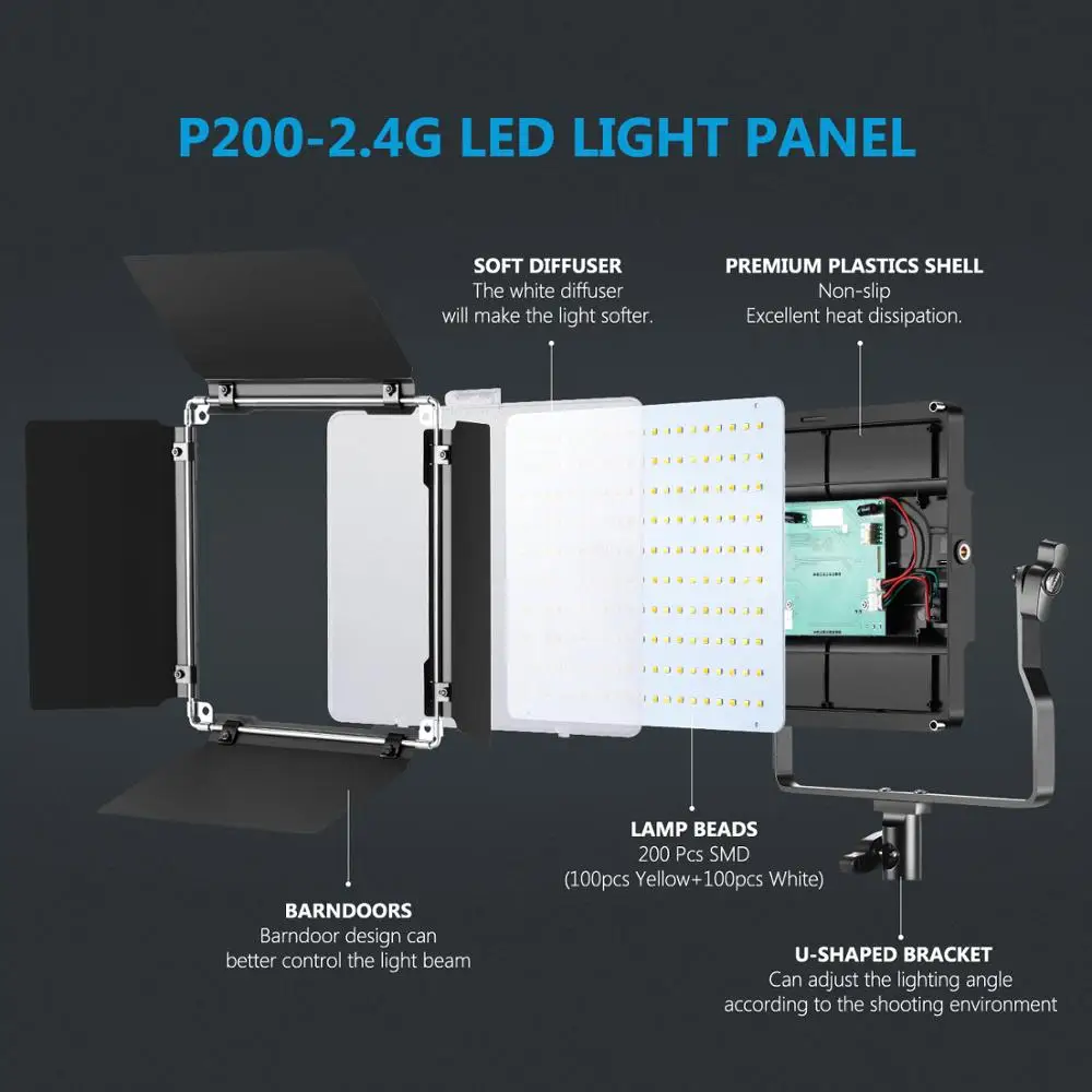 US $159.99 Neewer 24G LED Video Light Stand BiColor 200 SMDUBracketLCD DisplayMetal Shell Video Lighting Kit For Studio Photography