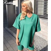 Rockmore Plus Size 2 Piece Letter Printed Shorts And Top Cute Two Piece Outfits Sports Ladies Tracksuit Sets Two Piece Summer
