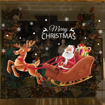 

Merry Christimas Santa Claus Wall Sticker Removable Snow Sleigh Deer Window Glass Stickers Self Adhesive PVC Mural Decals