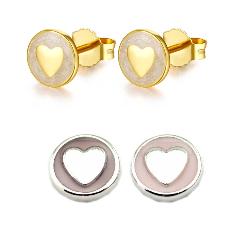 Girls Heart Colorful Ear Studs 925 Sterling Silver