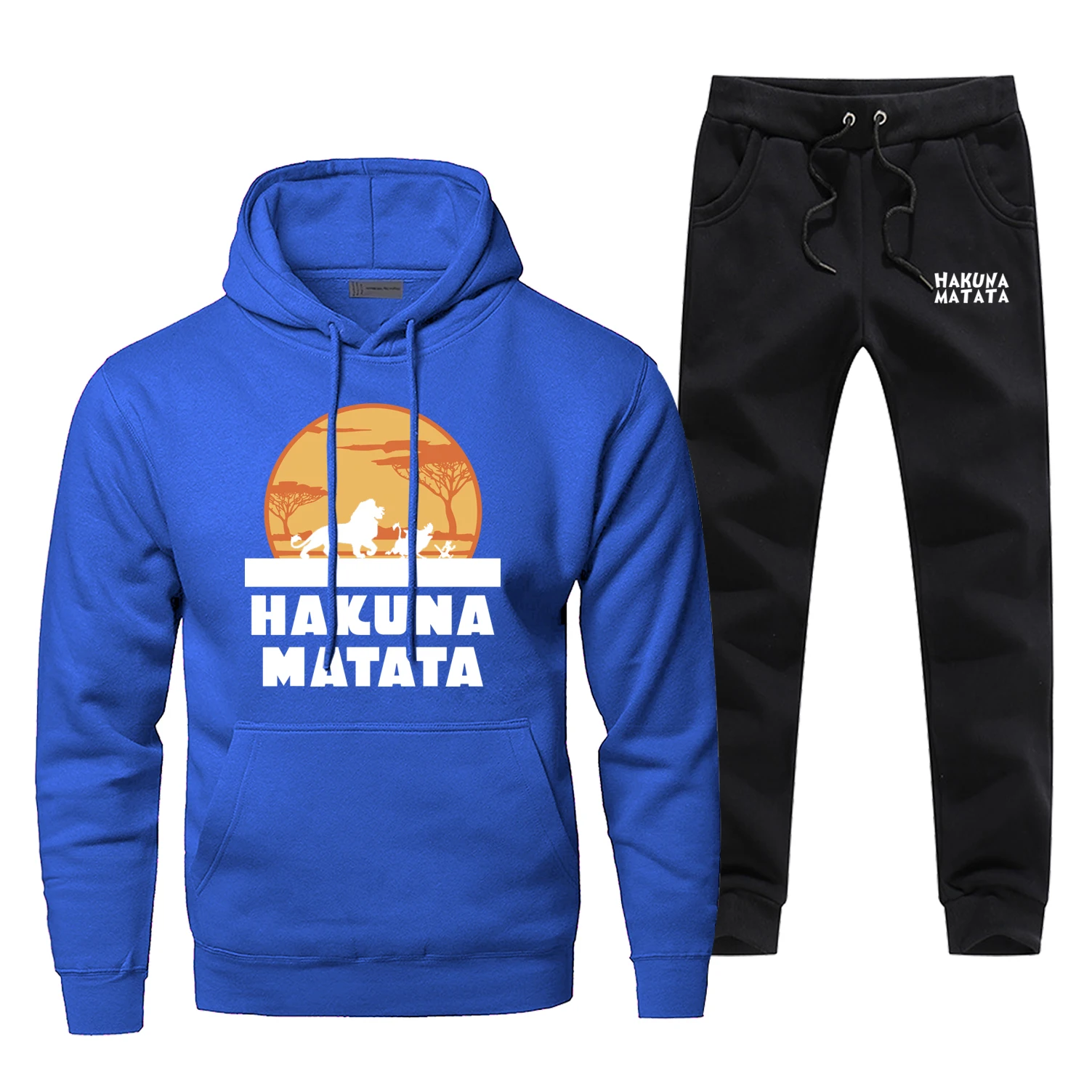Забавный Король Лев Simba Толстовка Акуна Матата толстовки Брюки Наборы для мужчин мода флис спортивная одежда Спортивные штаны хип-хоп Уличная одежда