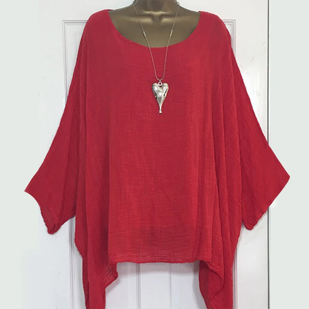 5XL Plus Size Women's Shirt Vintage Casual Batwing Long Sleeve O Neck Contton Linens Blouses Loose 2020 Tops Ropa Mujer |
