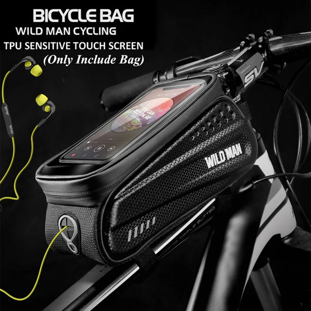 WILD MAN Bicycle Bag Rainproof MTB Bike Front Beam Touchscreen Phone Bag 6.5Inch Cycling Top Tube Handlebar Bag Bike Accessories