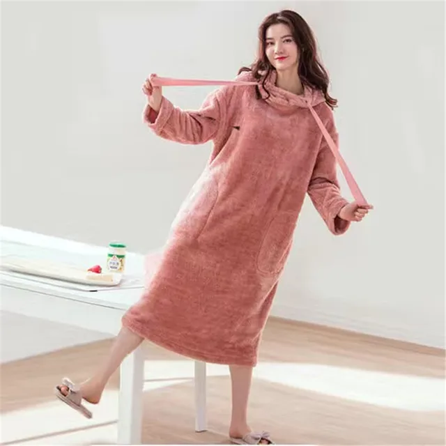 Winter Women's Nightgown Thicken Warm Flannel Nightdress Long Sleeve Sleepwear For Women Plus Size Nightwear For Women color2