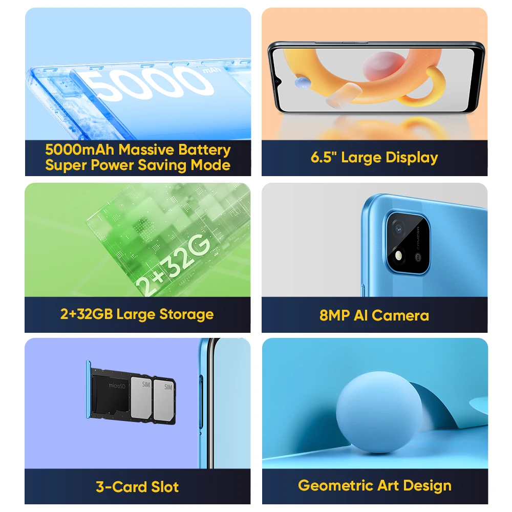 Realme C11 mundial de 2021 2GB RAM 32GB ROM 6,5 "HD + 8MP cámara de IA 5000mAh batería de larga duración NFC - Imagen 2