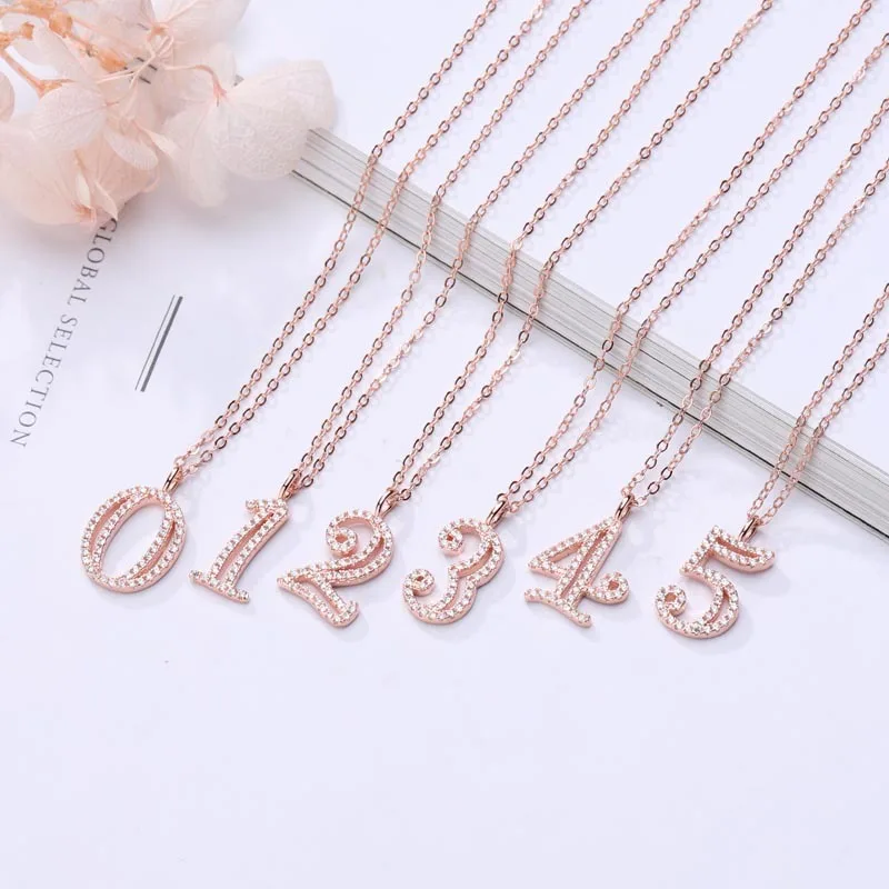 

S925 Fine Silver with Numbers Necklace Electroplating Network Red Pendant Diamond Set Rose Gold Choker Cross Border New Products