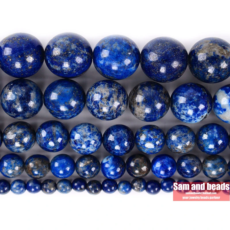 Natural Round Blue Lapis Lazuli Gemstone Loose Beads For Jewellery Making 15" CA