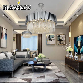 

Modern Round Chrome-plated LED Crystal Silver Chandelier Lighting In The Living Room Hotel Lobby Luxury Lamp