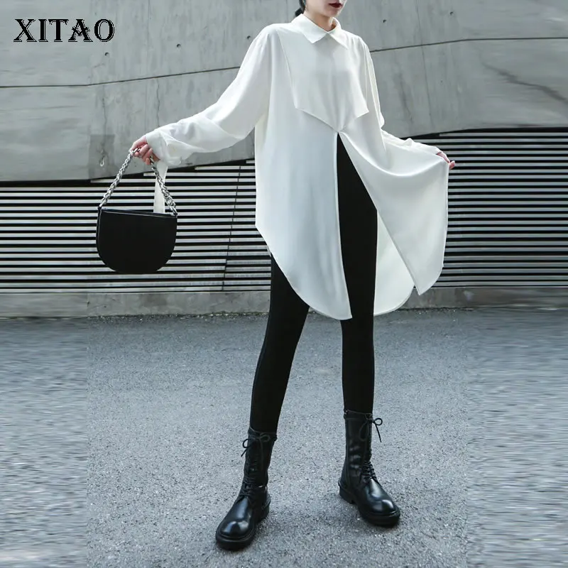 

XITAO Irregular White Black Shirt Fashion Women 2020 Spring Small Fresh Full Sleeve Patchwork Drawstring Casual Blouse DMY2769