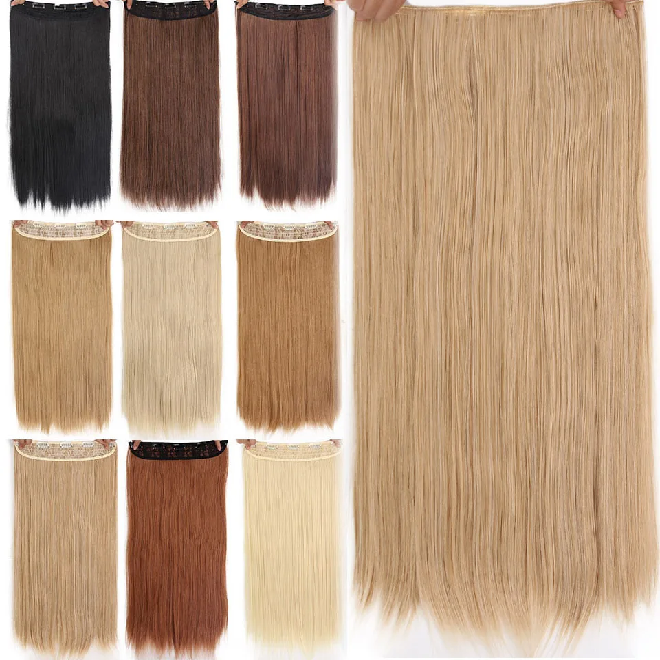 AISI-BEAUTY-Long-Straight-Clip-in-one-Piece-Synthetic-Hair-Extension-5-Clips-False-Blonde-Hair