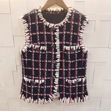 Новинка, зимний женский жилет, высокое качество, шерсть, без рукавов, в клетку, Ретро стиль, модная куртка, куртка для женщин