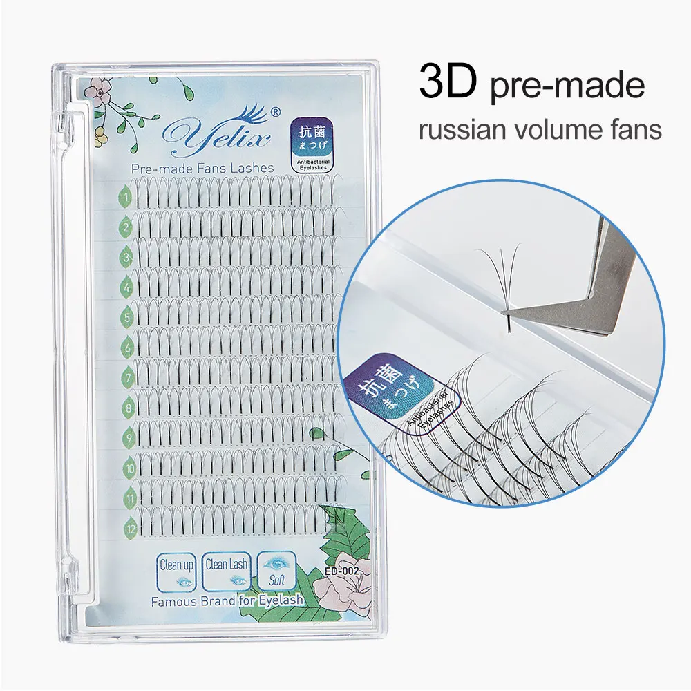 12 rows-3D Yelix предсделанные объемные вееры русский объем Наращивание ресниц Кластерные ресницы 2D-6D длинные Стволовые предварительно сделанные Индивидуальные ресницы - Цвет: 12 rows-3D