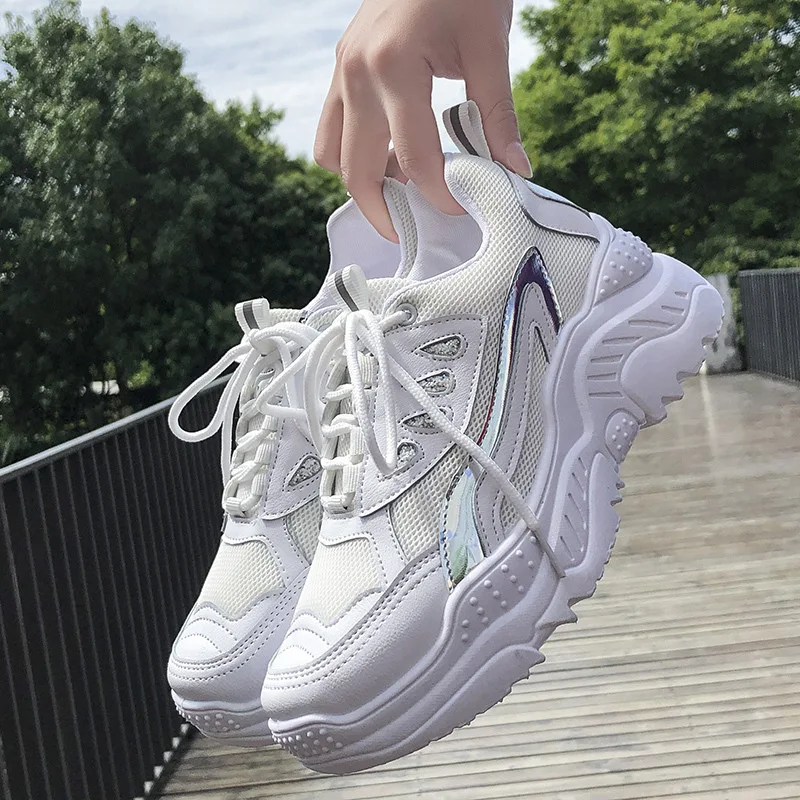 

Women's Chunky Sneakers Fashion Women Platform Shoes Lace Up Mesh Vulcanize Shoes Womens Female Trainers Dad Shoes Size 35-41