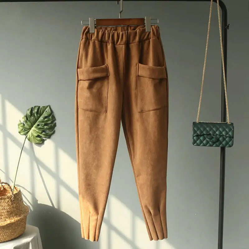 dark khaki style 1 Осенние модные студенческие штаны-шаровары, женские Pantalon, женские повседневные брюки с высокой талией, женские спортивные штаны с карманами длиной до щиколотки C5973 - Цвет: dark khaki style 1