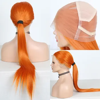 

Bomshell Synthetic Hair Full Lace Wig Bright Orange Color Silky Straight Heat Resistant Fiber Hair Middle Parting For Women Wigs