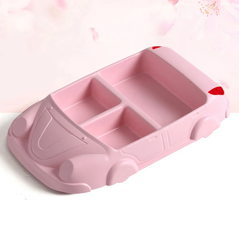 pink Контейнеры для детского питания для младенцев из бамбукового волокна, тренировочные блюда, наборы для кормления детей, детская посуда в форме машины, чаша, тарелки - Цвет: pink