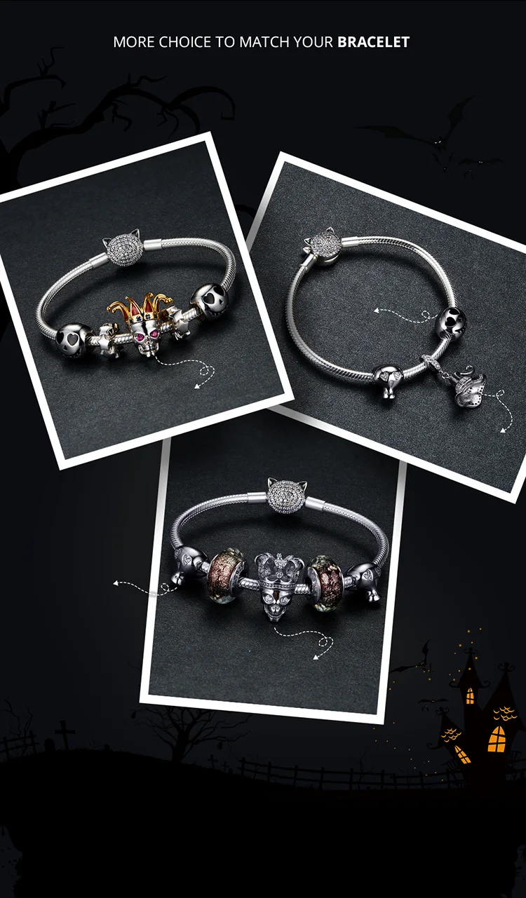 WOSTU 925 пробы серебряные бусины в форме яблока полный Циркон Шарм Подходит браслет кулон Хэллоуин Серебро 925 ювелирные изделия CQC1360