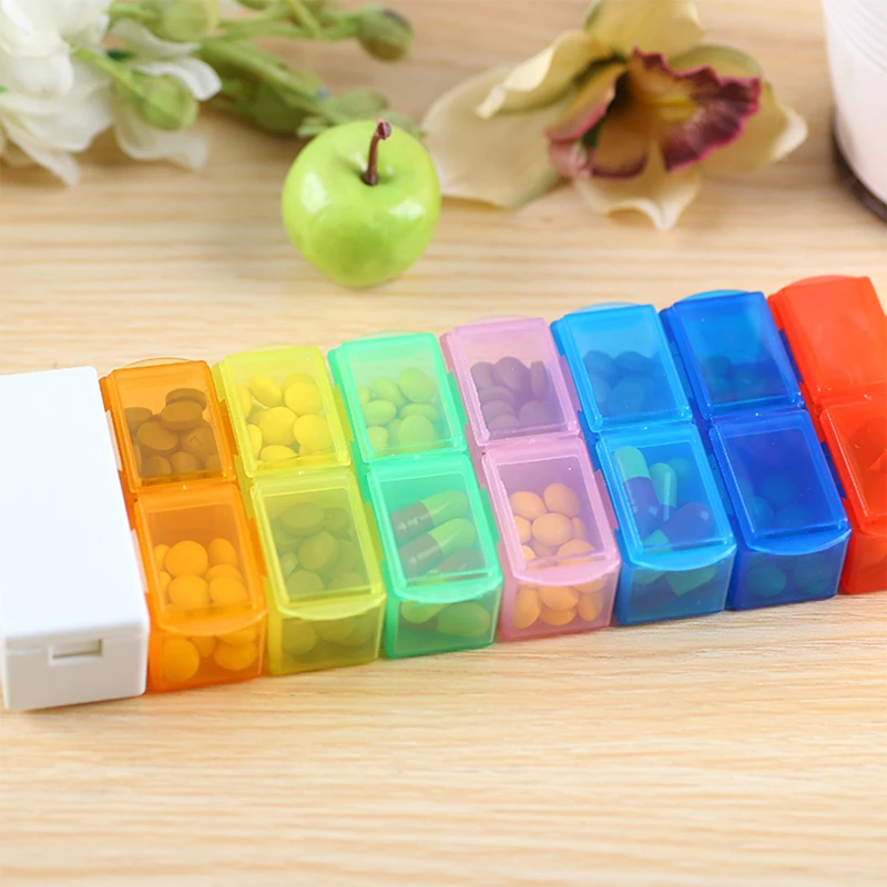 with cutter pill case 14 grids color organizer mendicine box Splitters Pill Storage Organizer Container | Красота и здоровье