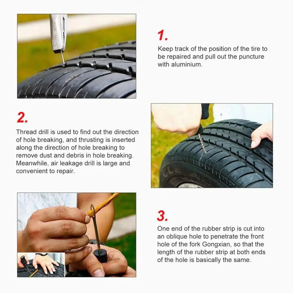 Heavy Duty Tubeless Tire Puncture Repair Tool Set T-Handle Tyre Plug Kit for Car Truck Motorcycle Bike Jeep Heavy Duty Tubeless Tire Puncture Repair Tool Set T-Handle Tyre Plug Kit for Car Truck Motorcycle Bike Jeep