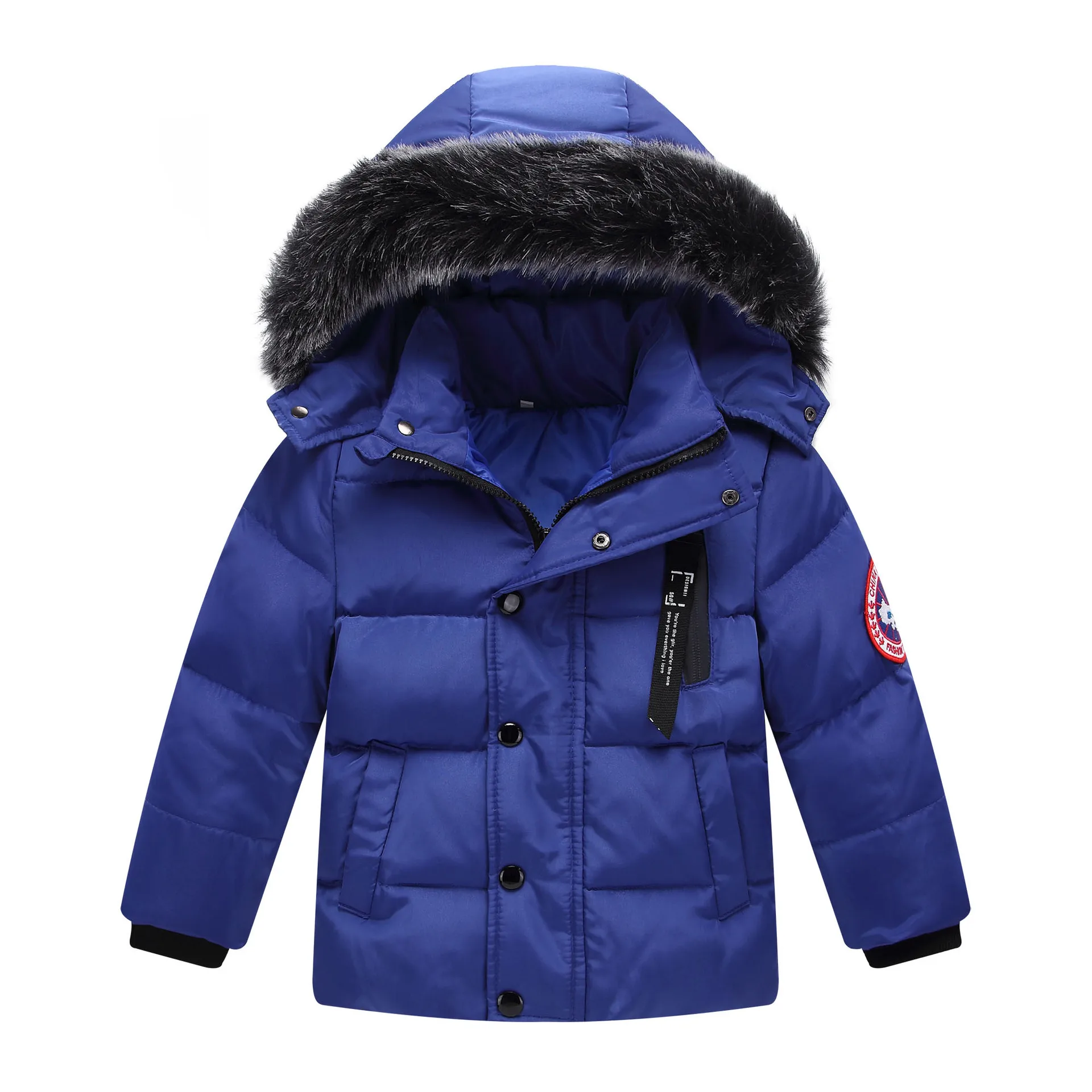 Зимний Детский пуховик синий ветрозащитный пуховик для мальчиков зимняя верхняя одежда для малышей детская зимняя одежда детское плотное пальто - Цвет: Синий