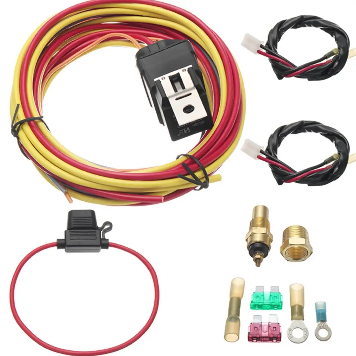 

30A 40A Waterproof Wiring Harness Overload Circuit Breaker Electric Fan Relay Wiring Harness Heavy Thermostat Dual Sensor Kit