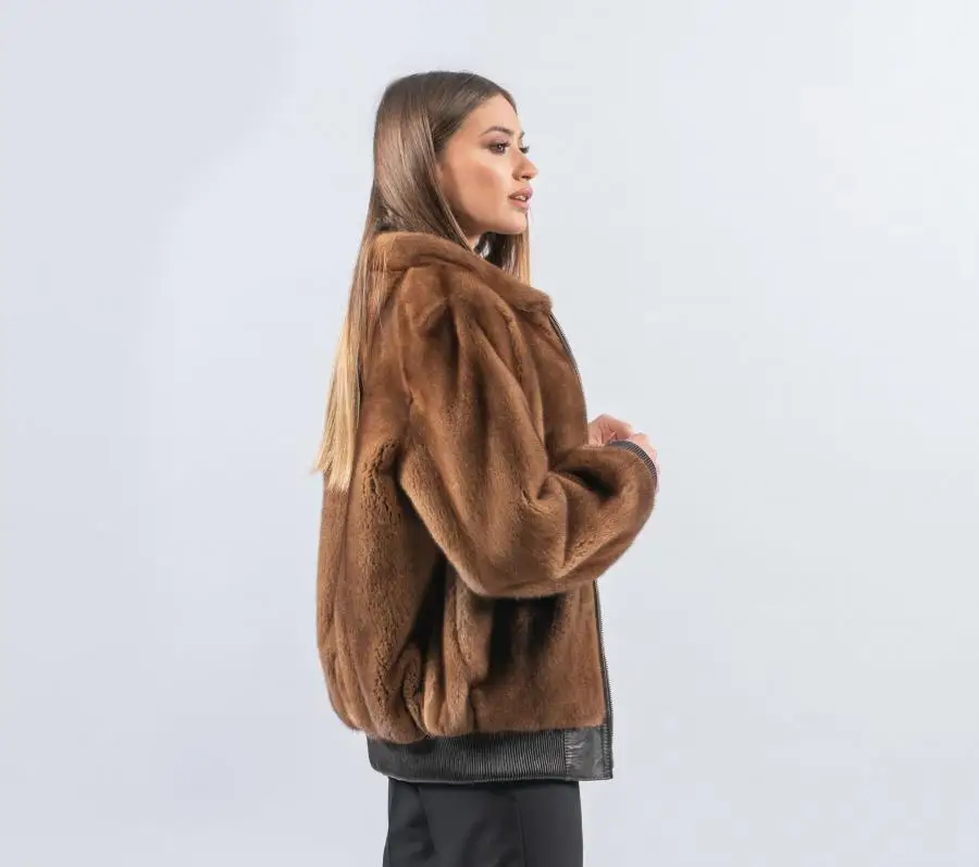 Высококачественная Меховая куртка из настоящей норки для женщин, зимняя верхняя одежда, модные пальто из натурального меха норки на молнии