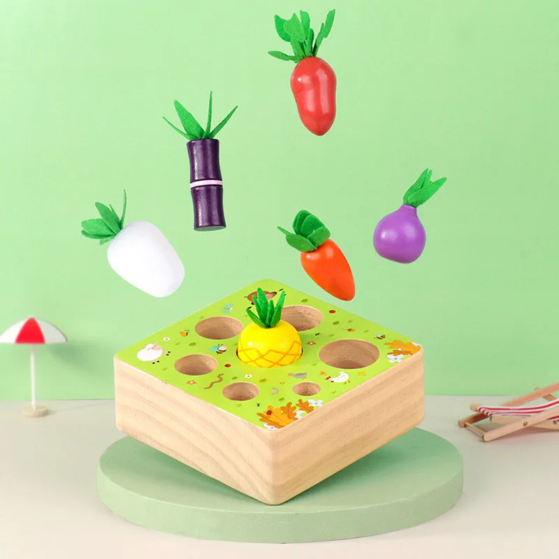 

Kid Toy Insect Catching Cognitive Game Pulling Radish Educational Wood Puzzle Children's Gift Learning Toy