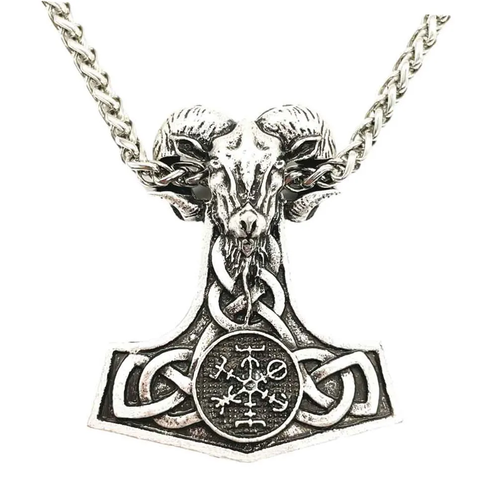 

10Pcs Viking Jewelry Goat Ram Thor Hammer Mjolnir Pendant Men Necklace Wicca Pagan Amulet Scandinavian Vegvisir Valknut Talisman