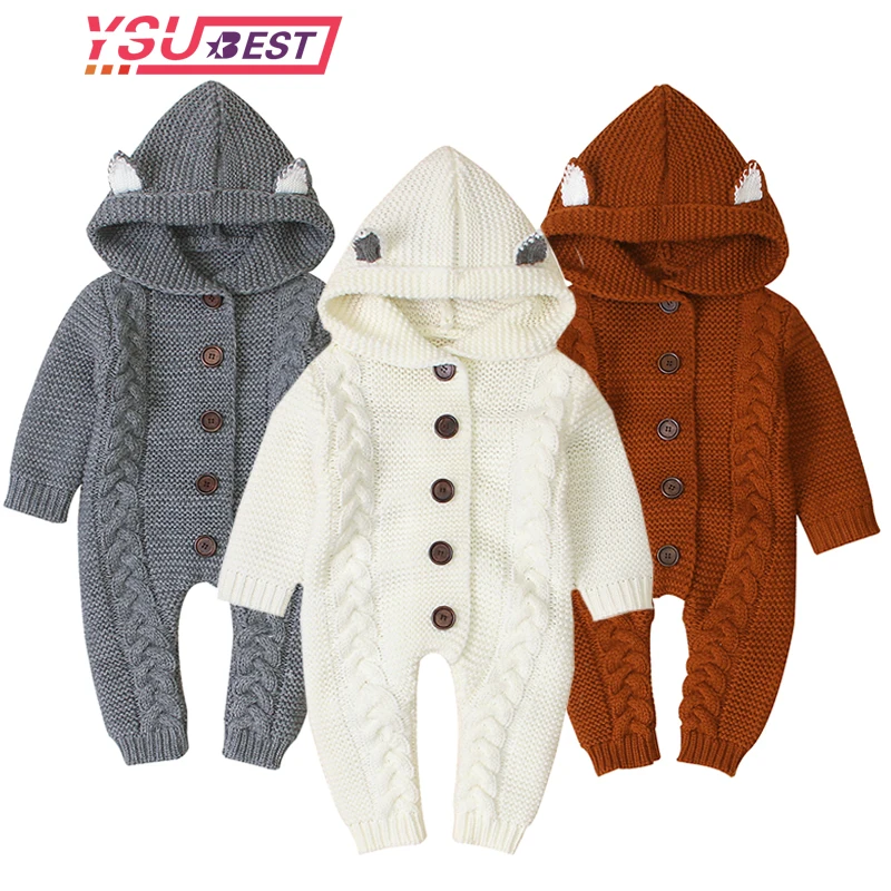 0 3Y Baby Rompers Knitted Long Sleeve Cartoon Knit Newborn Boys Girls