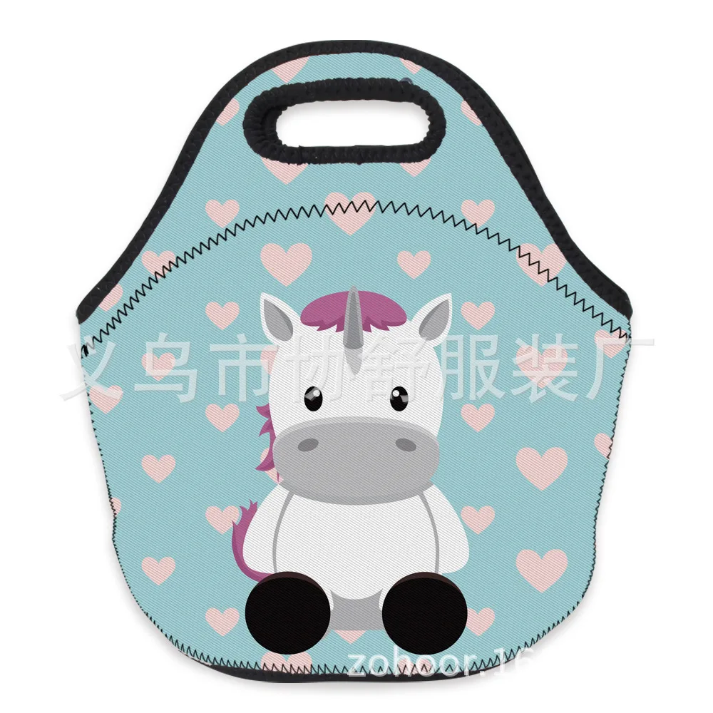 

Amazon Wish3D High-definition Digital Printing Cute Blue Big Head Unicorn Lunch Bag Insulated Picnic Bag